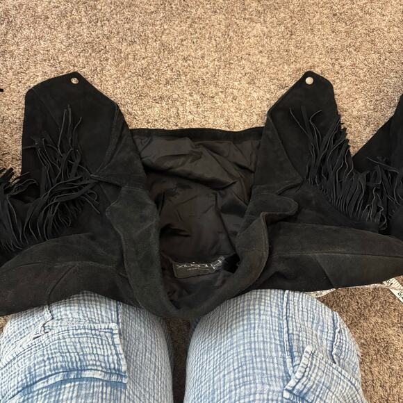 VTG Outerwear by Phoenix 80s Black Suede Fringe Leather Cropped Jacket Western M - Picture 14 of 15